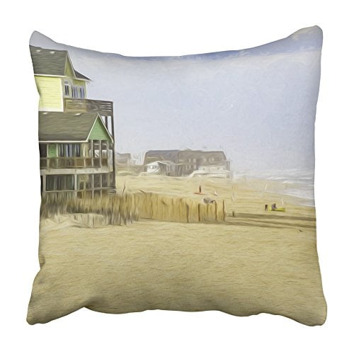 BSDHOME Oceanside Beach at Rodanthe on Hatteras Island in the Outer Banks of North Pillowcase Cushion Cover 16x16 inch