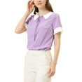 thumbnail image 4 of INSPIRE CHIC Blouse à Pois pour Femme à Col Claudine Contrastant, Manches Courtes, Hauts, S, Violet Pâle, 4 of 5