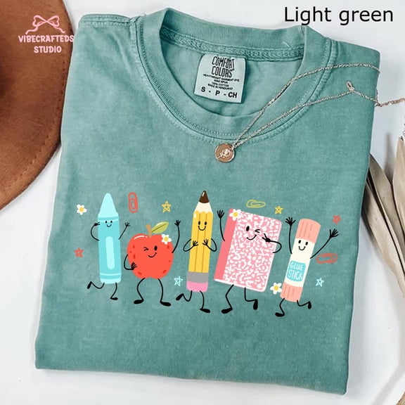 Cute School Supplies Comfort Colors Shirt, Back To School Teacher Shirt, Crayon Pencil Notebook Tee, Teacher Gift