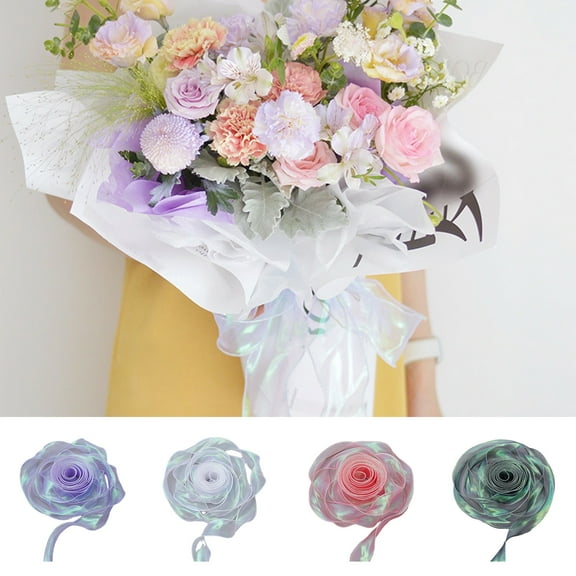 1 Roll 10 Yard Chiffon Ribbon,Iridescent Ribbon for Valentine's Day,Wedding,Birthday Party,Bouquet Gift Wrapping Ribbon