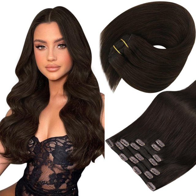 Sunny Hair Clip in Hair Extensions Straight Human Hair Clip in Extensions Remy Clip in Hair Extensions Real Human Hair Extensions Clip ins Dark Brown Hair Extensions 22inch