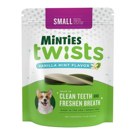 UPC: 0818145019142 | MINTIES Twists Dog Dental Treats for Small Dogs 10-30 lbs  Vanilla and Mint Flavor  12 oz