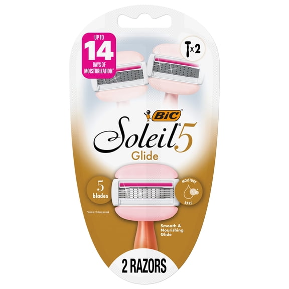 BIC Soleil 5 Glide 5-Blade Disposable Razors, One Step Shave, 2 Count