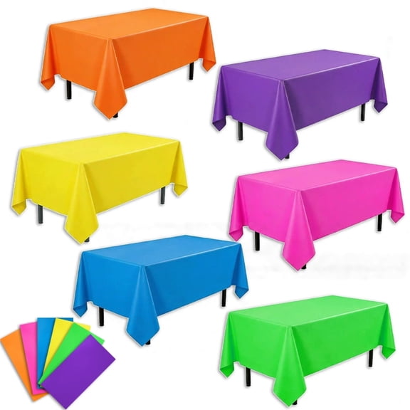 6 pack Neon Disposable Plastic Tablecloths, 54 x 108 inch Rectangular Assorted Neon Color Table Covers, Waterproof Table Cloths for Glow Party, Birthday, Wedding and Picnic