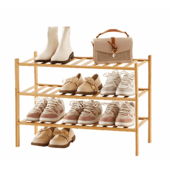 Light Brown Bamboo 3-Tier Shoe Rack, Space-Saving Storage Organizer for Entryway, Bedroom & Closet
