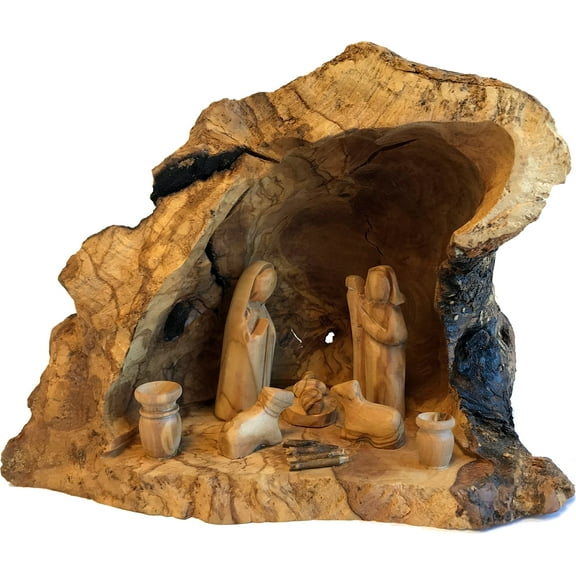 Holy Land Market Unique Olive Wood Nativity Set with Carved in by Hand Rustic Stable - no Two Alike