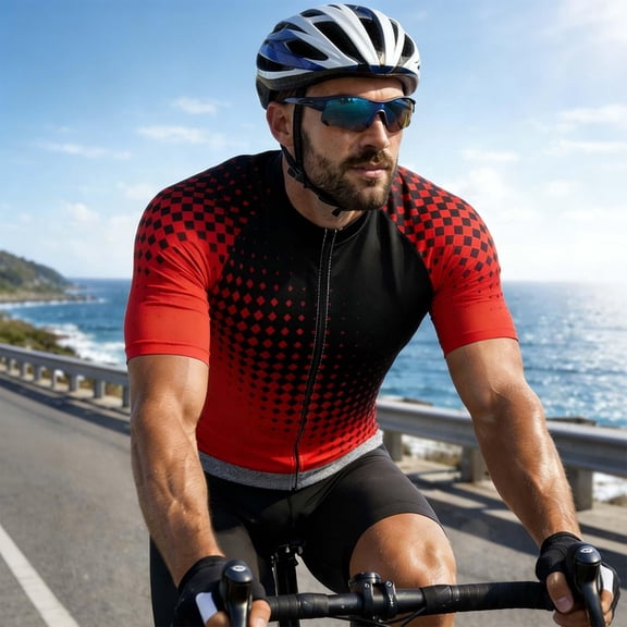 Wovilon Men's Cycling Jerseys, Short Sleeve Full Zip Bike Shirts with UPF Sun Protection, Quick Dry Breathable Athletic Tops for Racing and Training, Lightweight Stretch Performance Sportswear