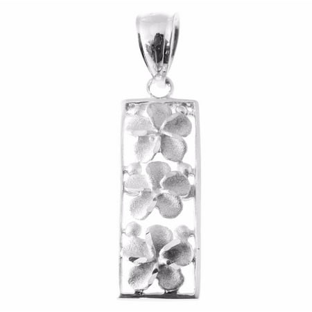 - 14k Solid white gold Hawaiian 3 plumeria flower vertical pendant 9mm