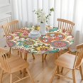 thumbnail image 3 of Decorative Tablecloth with Lively Boho Motif, Elastic Hem for 56 Inch Diameter Tables, Tear Resistant Material, 3 of 7
