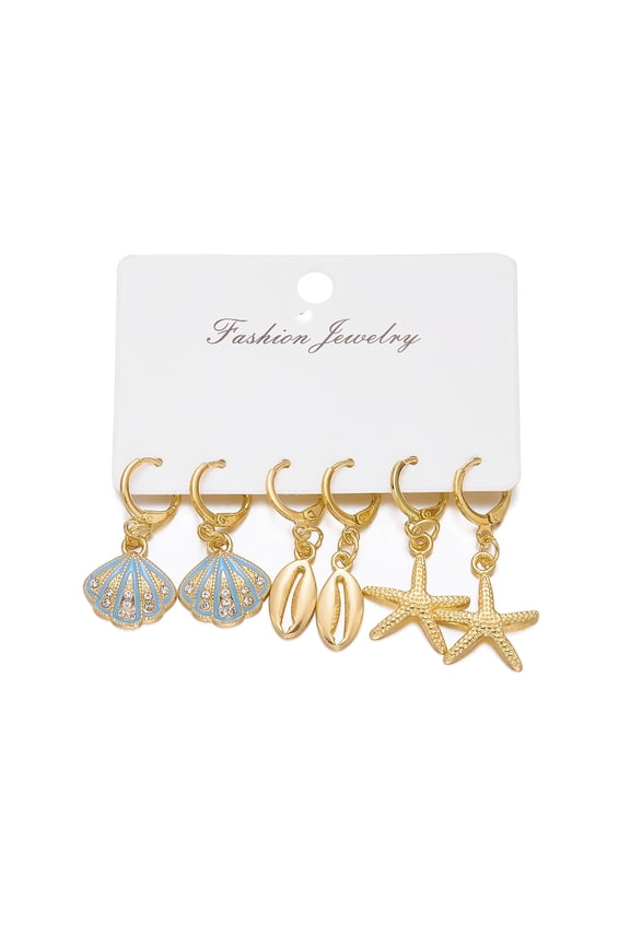 3 Pairs Beach Earrings Set for Women Seashell Starfish Clam Conch Earrings Gold Summer Ocean Beachy Coastal Jewelry