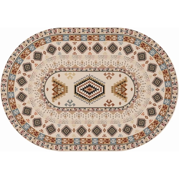 Oval Boho Tablecloth 60 x 84 Inch, Vintage Bohemian Geometric Ethnic Oval Table Cloth, Washable Wrinkle Free Oval Table Cover for Kitchen Dinning Party