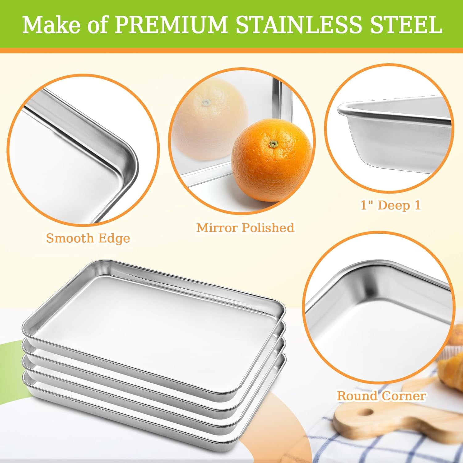 4 Pieces Baking Sheet Pan Tray, Stainless Steel Small Cookie Sheets for Baking, Baking Sheets for Oven, Warp Resistant & Heavy Duty & Rust Free Baking Pans Set - Size 9.3 x 6.9 x 0.98 Inch