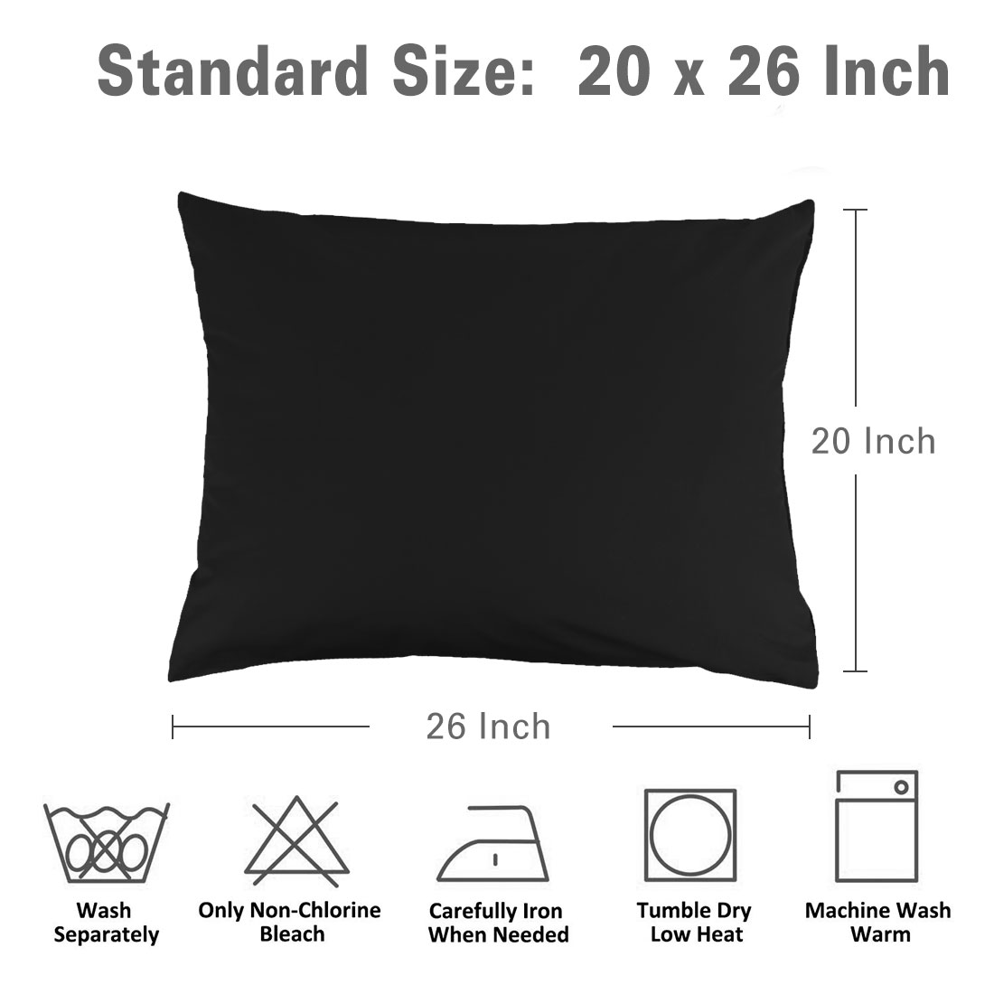 Unique Bargains Pillowcases 2-Piece Egyptian Cotton Pillow Cover Black Standard