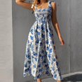 thumbnail image 4 of Women's Floral Printed Boho Maxi Dress Square Neck Strapped Swing A Line Sundress Beach Long Outfits, 4 of 7