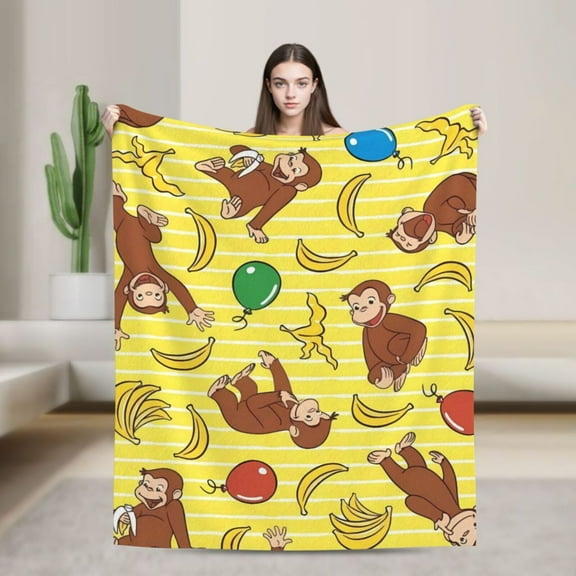 Cozy Warm Plush Throw Curious George Fluffy Blanket for Bed Couch Living Room 50"x40"