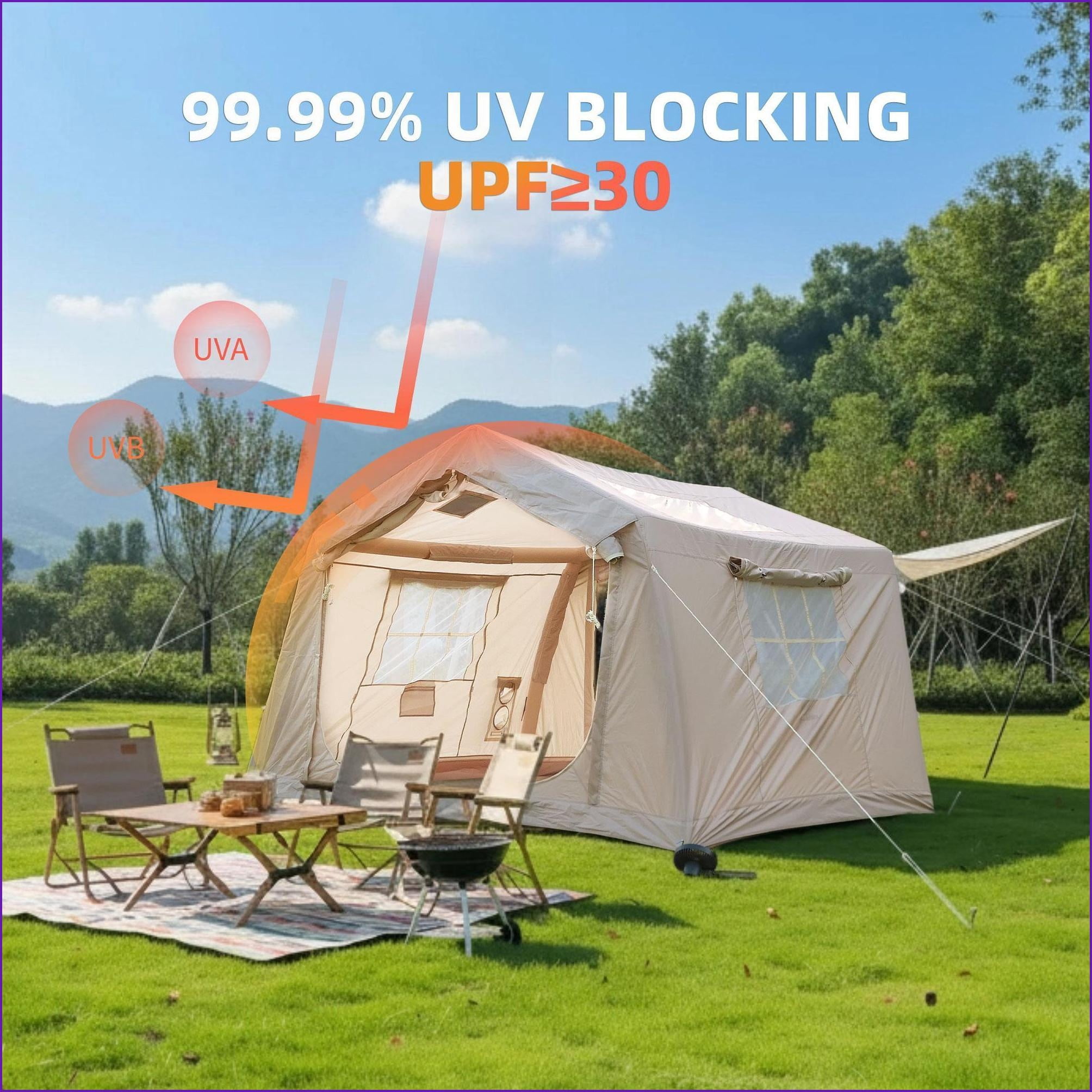 Tents | Carpa | 4-8 Person 4 Season Inflatable Camping Glamping Tent, Waterproof with Canopy Hand Pump | oxford fabric