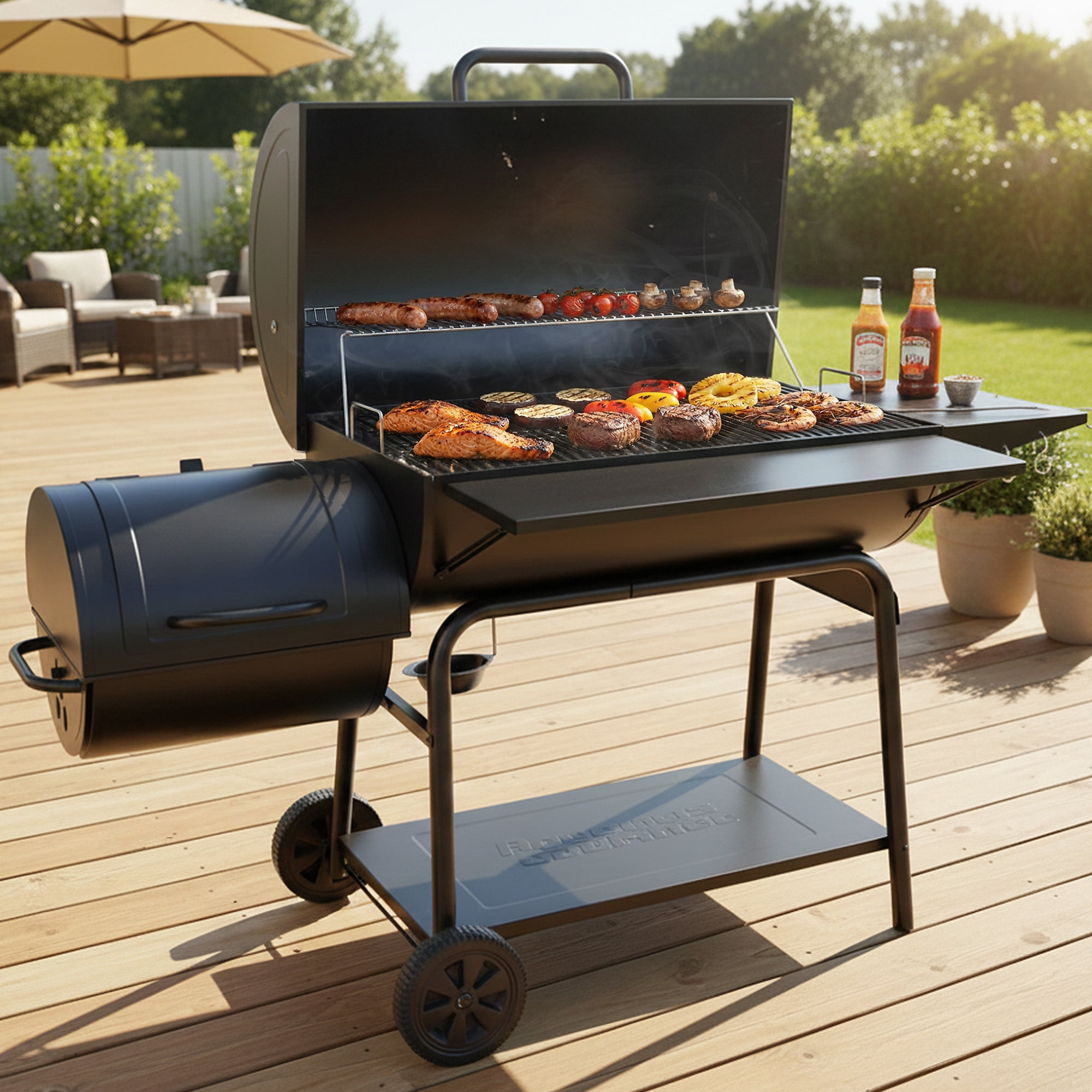 Royal Gourmet CC2036F 36" Charcoal Barrel Grill with Offset Smoker