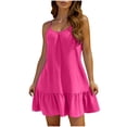thumbnail image 3 of Hrsba Womens Summer Short Sleeve Dress,Plus Size Casual Dress for Womens,Ladies' Summer Solid Color Dress With Adjustable Suspender Beach Skirt, 3 of 5