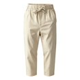 thumbnail image 4 of Migroa Men's Linen Capri Pants Casual Lightweight 3/4 Baggy Pants Drawstring Elastic Waist Beach Yoga Pants with Pockets Khaki Xl, 4 of 5