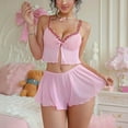 thumbnail image 2 of SwiftWear Women's V-Neck Sleeveless Pajama Set - Soft Open Front Sleepwear & Loungewear Cooling Cropped Camisole with Matching Shorts Sleepwear with Ruffle Trim Pink, 2 of 4
