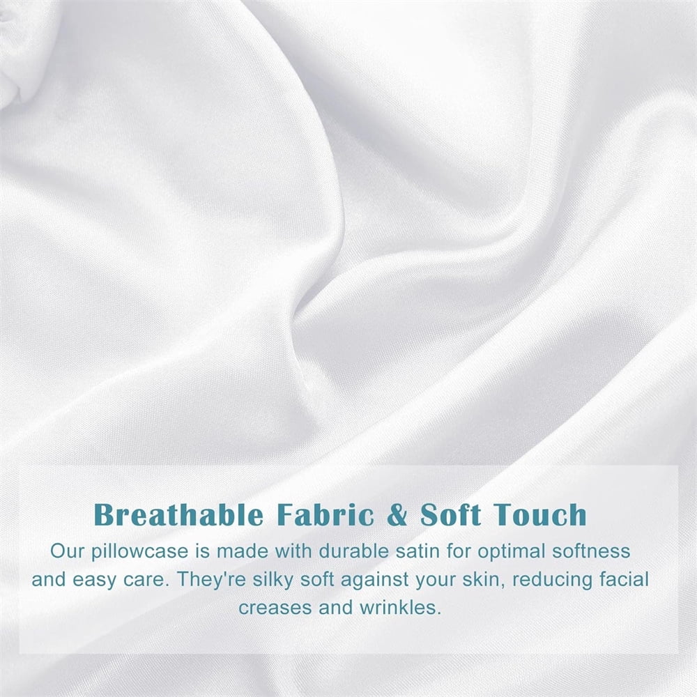 4 Pcs Cervical Pillow Cover,Neck Roll Pillow Case,Round Neck Bolster Pillow Covers,Silk Satin Cylinder Pillowcases with Zipper,Breathable Memory Pillow Cushion,for Home Travel White