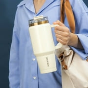 Thyme & Table 32 fl oz Stainless Steel Luna Tumbler with Handle and Dual Straw Lid, Cream