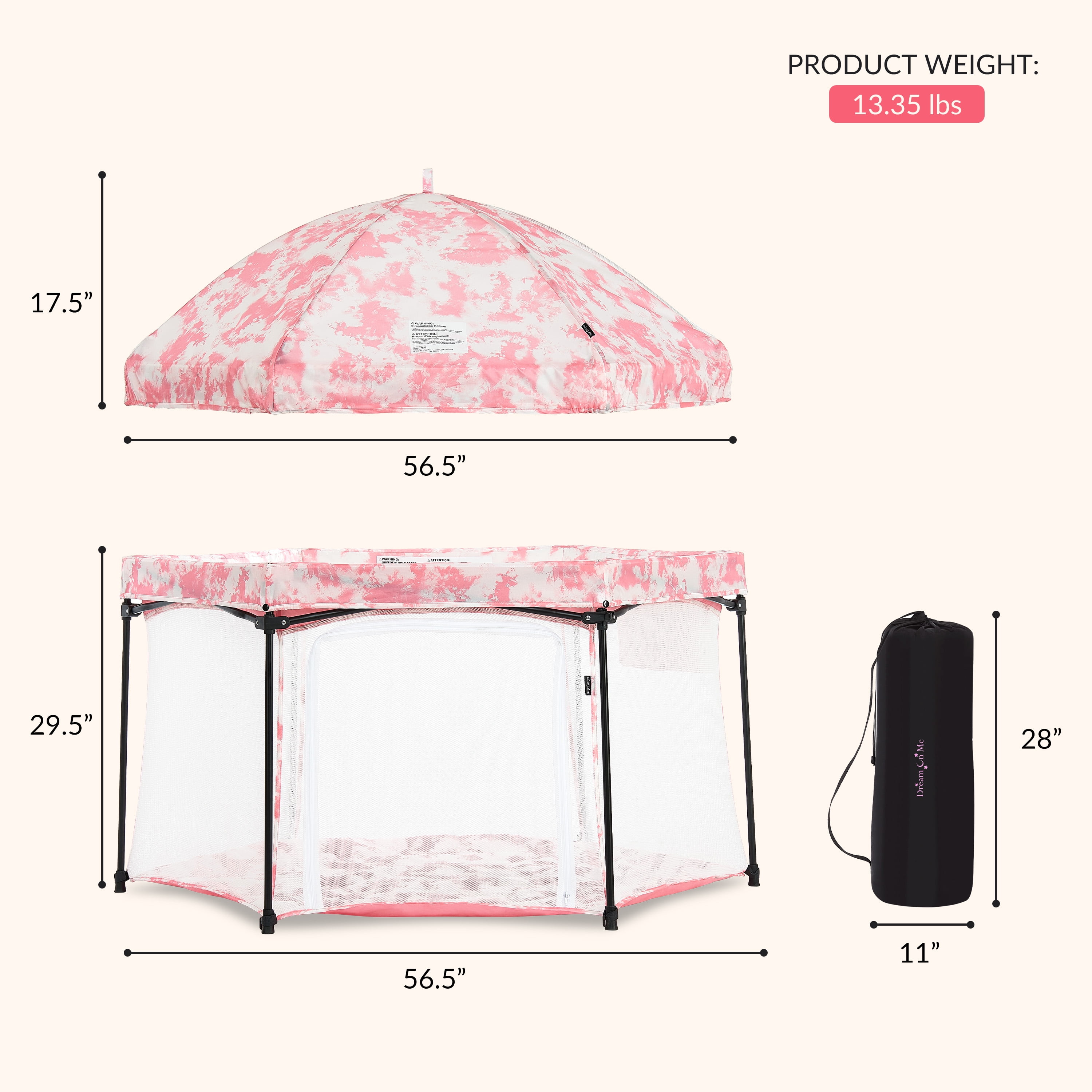 Dream On Me Onyx Baby Play Yard Set with Canopy, Blush Pink, Unisex