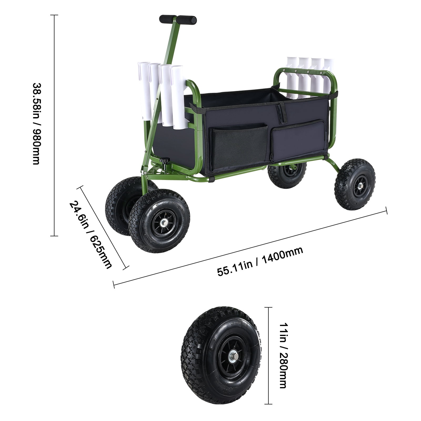 KFFKFF Beach Fishing Cart Foldable Fishing Trolley 300 lbs with Balloon Tires