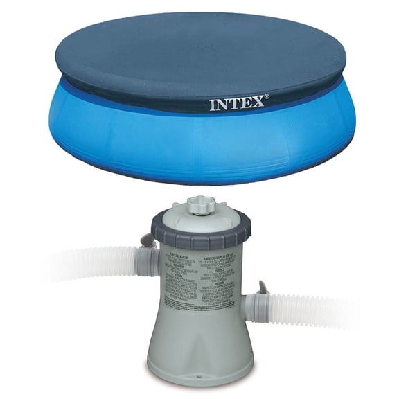 Intex 330 GPH Easy Set Pool Cartridge Filter Pump w/ GFCI 8 Foot Pool Cover