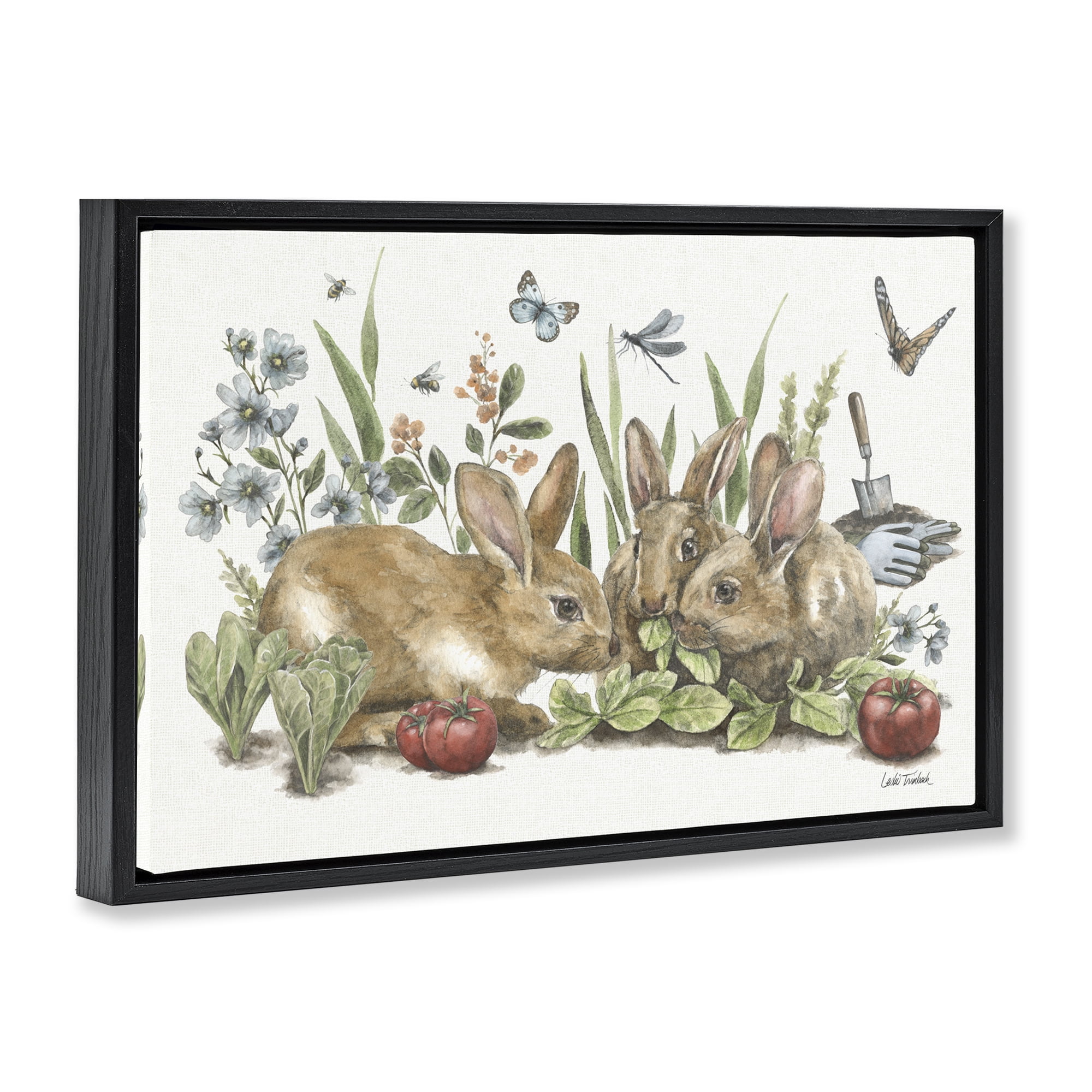 Stupell Industries Garden Patch Scene Botanical & Floral Painting Black Floater Framed Canvas Art Print Wall Art, 31 x 21