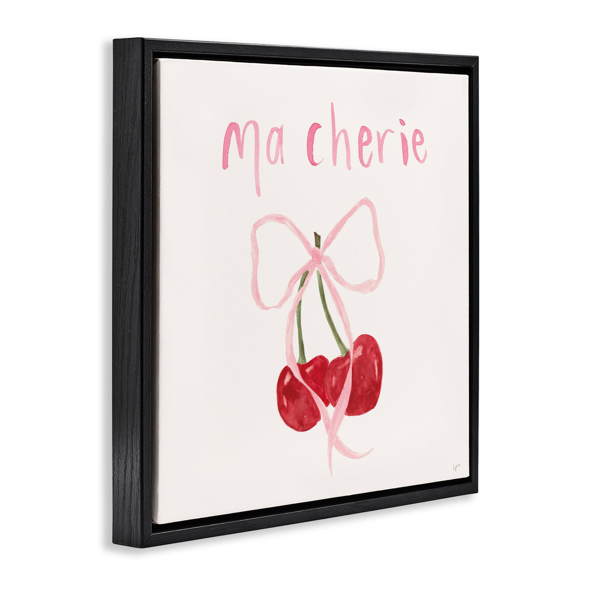 Stupell Industries Ma Cherie Ribboned Cherries Black Framed Floater Canvas Wall Art, design by Lucille Price