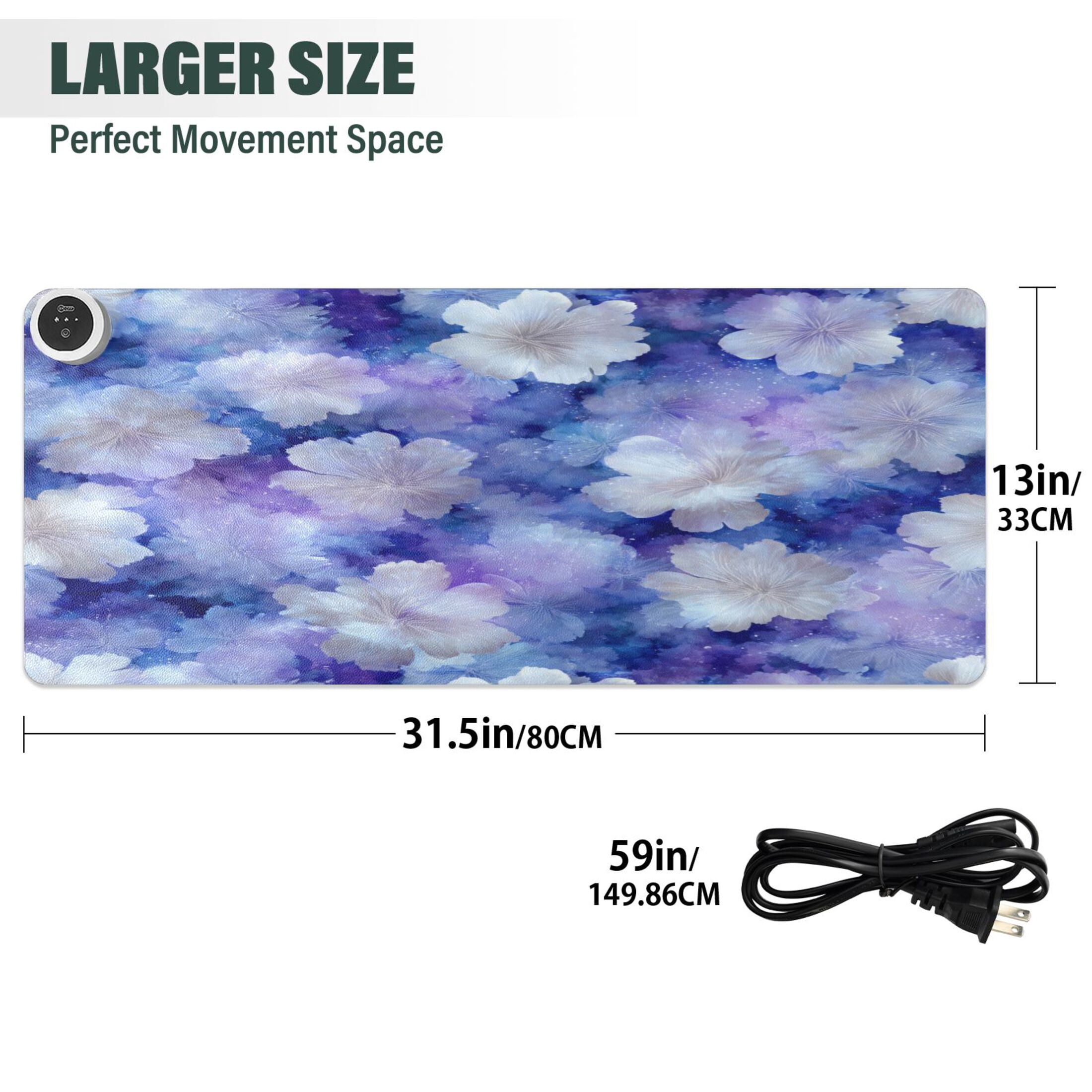 Large Heated Desk Mat Mouse Pad 31.5"x13"PU Leather Graphene Heating Desk Warmer with 3 Temperature Settings 110V US Plug Non-Slip Warm Pad for Home, Office, and Gaming Starry Watercolor Floral Print