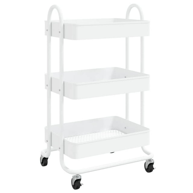 Carrito de acero VidaXL de 3 niveles, blanco, con amplio espacio de almacenamiento