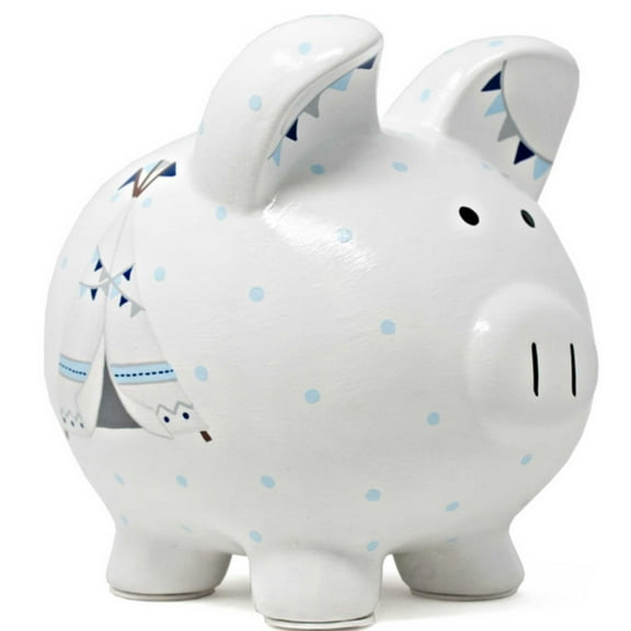 Bank Blue Bohemian Piggy Bank Ceramic Arrows Tent Tepee 36911