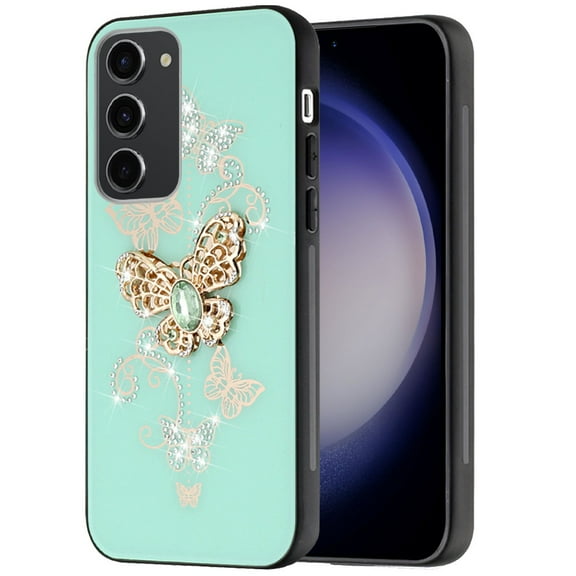 For Samsung s23 FE 5G SPLENDID Diamond Glitter Ornaments Engraving Case Cover - Garden Butterflies Teal
