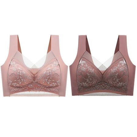 QYZEU Bras for Women No Underwire Full Support 2 Sexy Full Lace Flower Seamless Underwear Fashion Push Up Backless Breathable Bra Comfortable Wrapped Bust Bras Coffee 5L