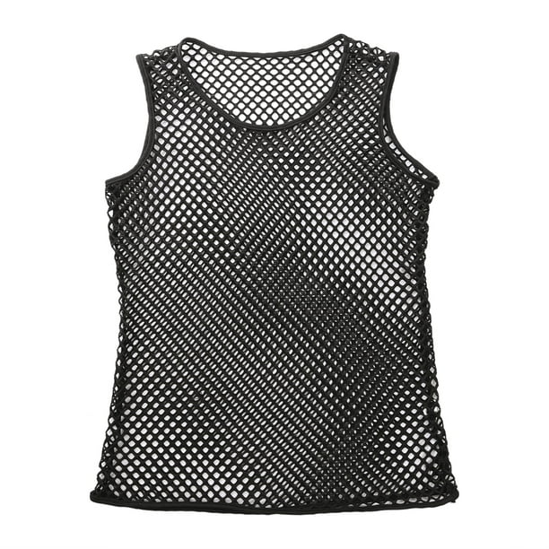 Sunsiom Male Mesh Sheer Vest, Sexy Fish Net Muscle Tank Tops, Sleeveless Cloth Black Xl