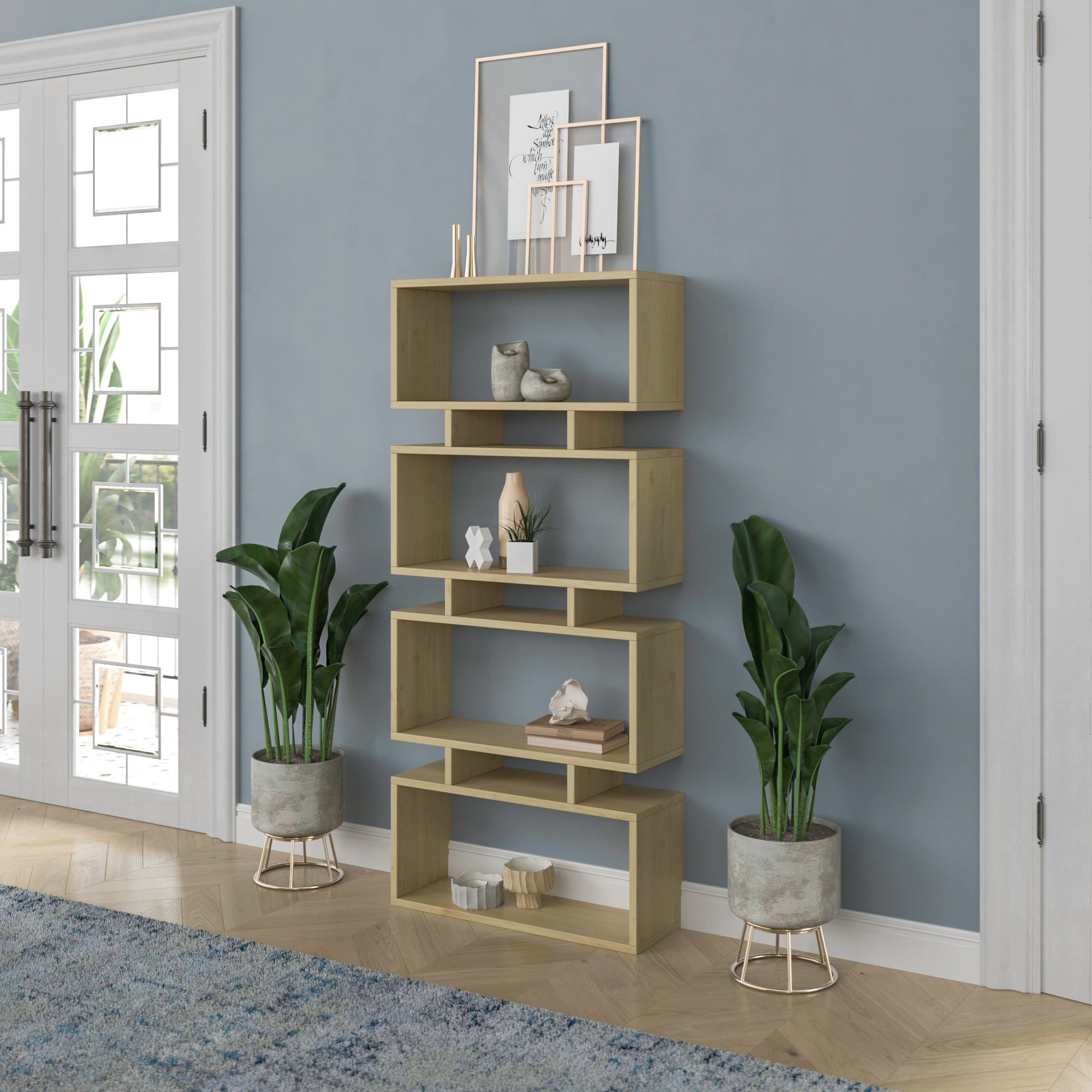 Ada Home Decor Harmon 4 Tier Bookcase, Oak