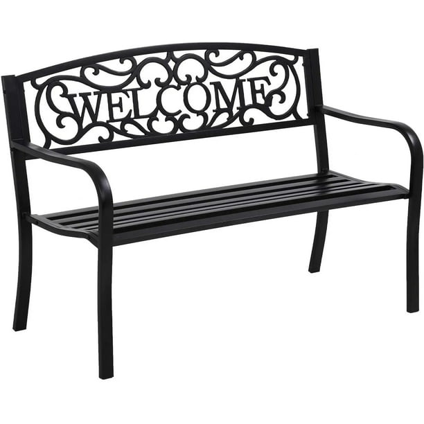 YRLLENSDAN Black Outdoor Benches Weatherproof, Park Benches with Armrests & Slatted Seat Garden ...