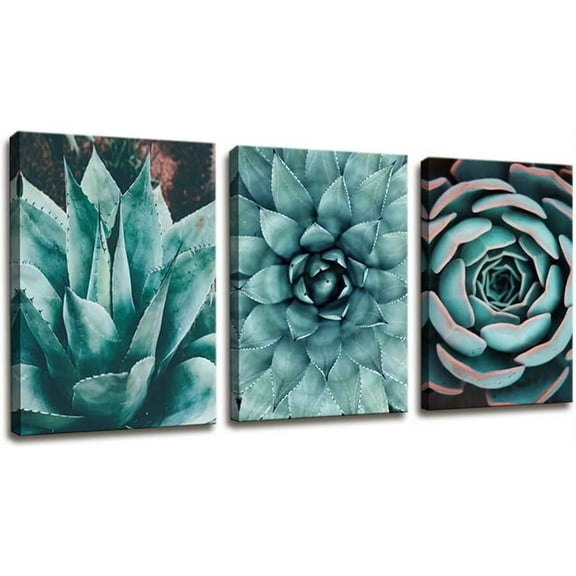 Canvas Wall Art Contemporary Simple Life Blue Agave Succulents Painting Wall Art For Bathroom Wall Decor - 3 Panels Framed Canvas Prints Tropical Plants Giclee Picture For Home Office Decorations