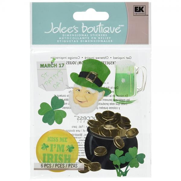 JOLEE'S BOUTIQUE ST PATRICK'S POT OF GOLD 6 PC STICKERS SCRAPBOOK CRAFT HOLIDAY 