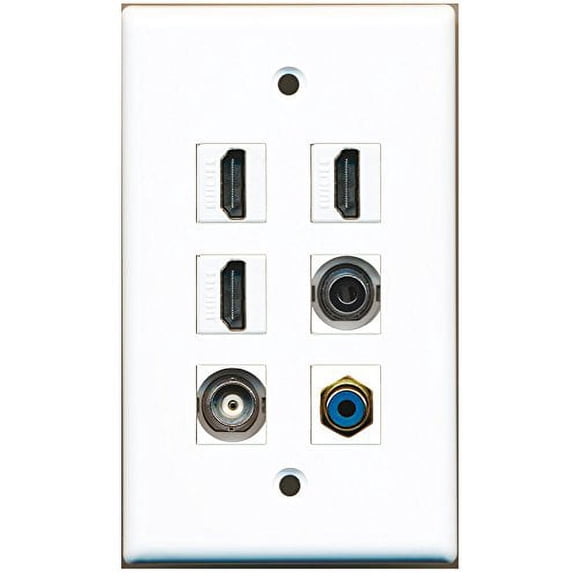 RiteAV - 3 HDMI 1 Port RCA Blue 1 Port 3.5mm 1 Port BNC Wall Plate