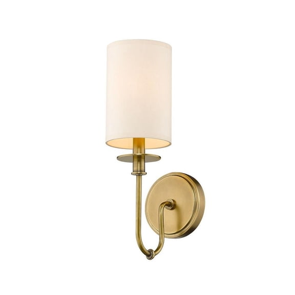 1 Light Classical Steel Wall Sconce with Cylinder White Fabric Shade-15.5 inches H By 5 inches W-Rubbed Brass  Finish Bailey Street Home