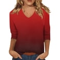 thumbnail image 2 of Women's Essentials T-Shirt Women's 3/4 Sleeve V-Neck Shirt Gradient Print Basic T-Shirt Casual Autumn Top, 2 of 5