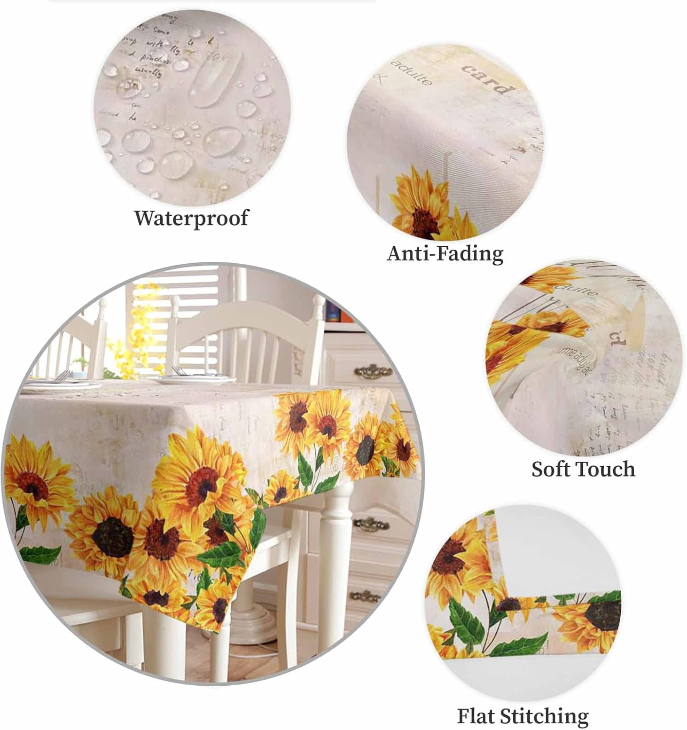 Rectangle Sunflower Tablecloth Waterproof & Stainproof Floral Tablecloths,Rustic Orange Flower Tablecloth Farmhouse Washable Polyester Table Cloth Wrinkle-Free Table Cover for Dining/Party/Wedding