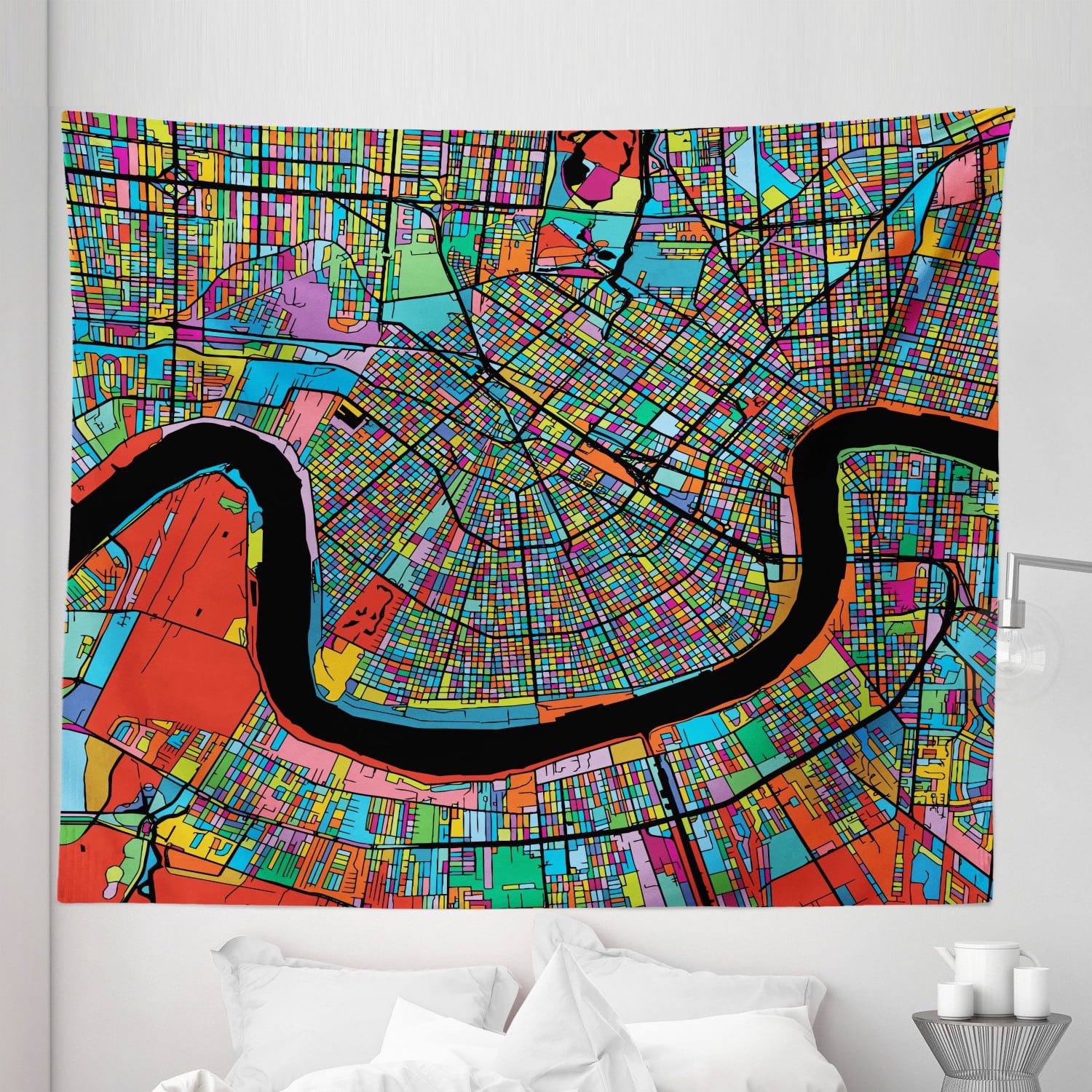 New Orleans Tapestry, Colorful Map of City with Mississippi River Districts and Highways New
