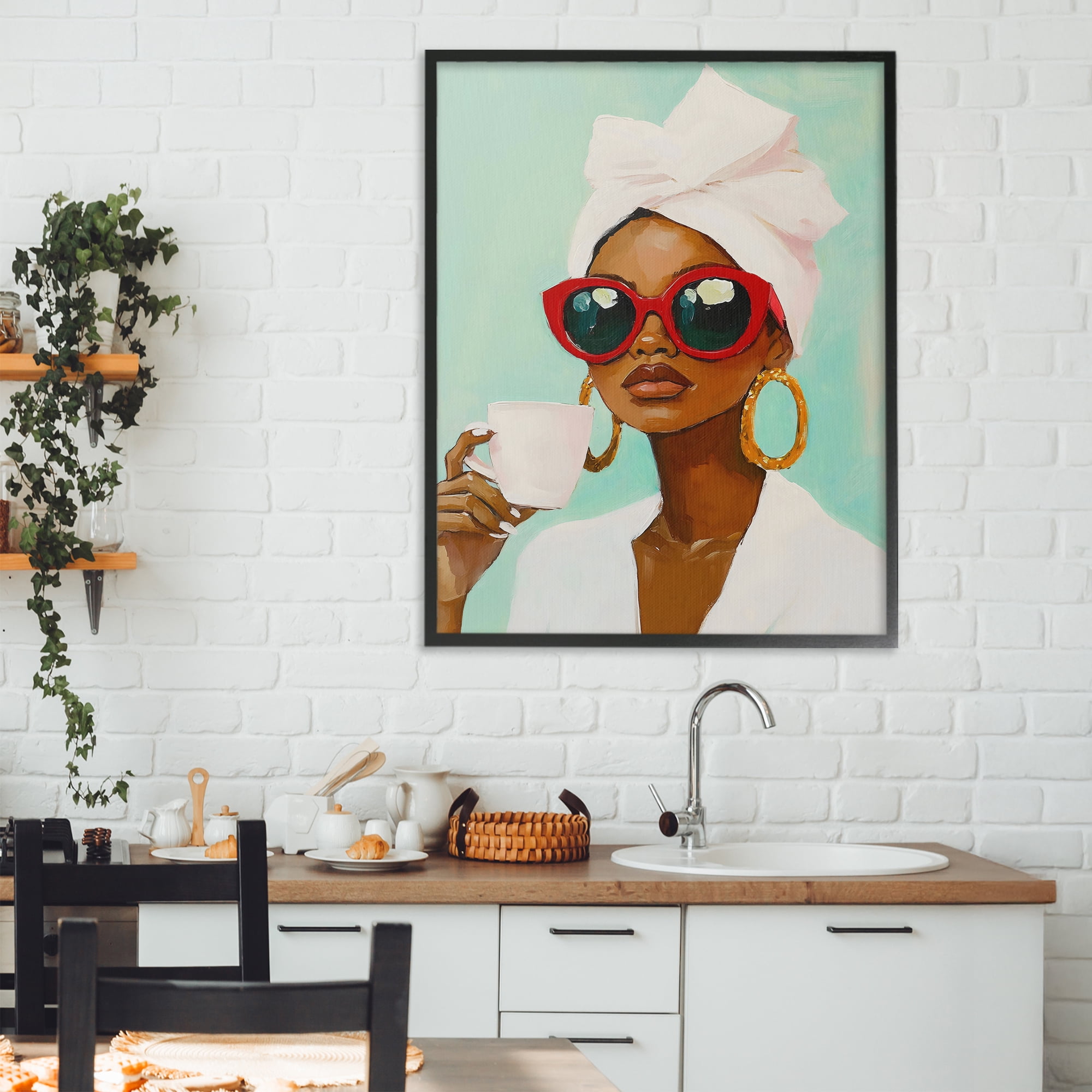 Stupell Industries Coffee Lover in Red Sunglasses Black Framed Giclee Art, design by The Prints Vibe