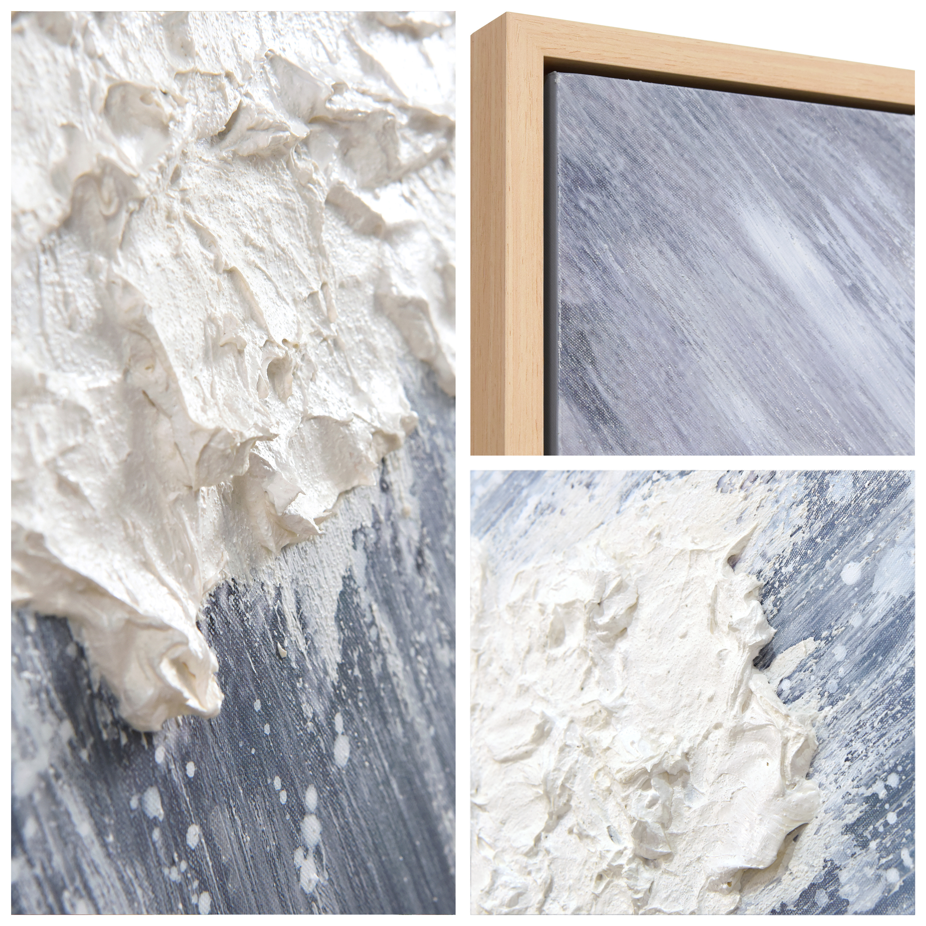 Aqua Splash Heavily Textured Hand Painted Framed Canvas Wall Art
