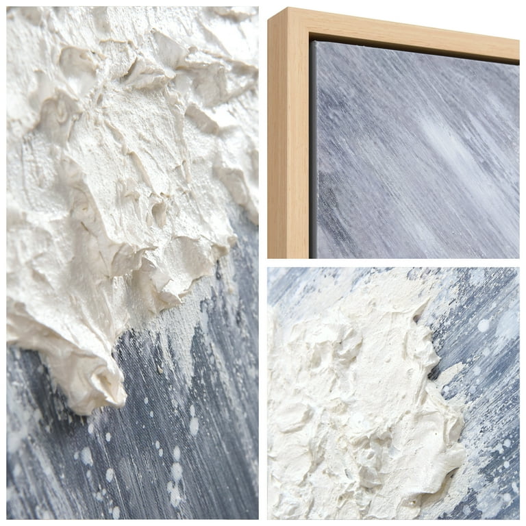 Aqua Splash Heavily Textured Hand Painted Framed Canvas Wall Art