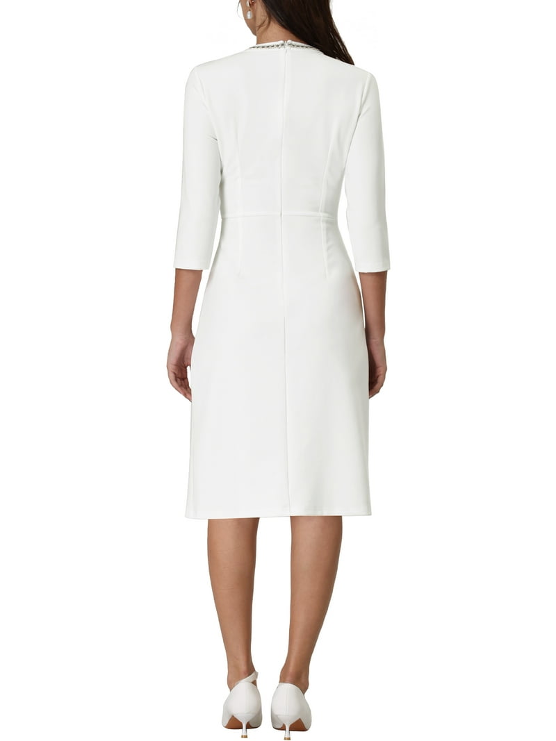 Inspire Chic Women's A-Line Dress Contrast Color Wear-to-Work Tweed Trim Dresses 2XL White Inspire Chic Women's A-Line Dress Contrast Color Wear-to-Work Tweed Trim Dresses 2XL White